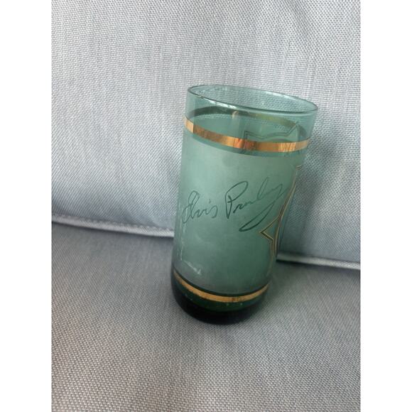 Vtg Elvis Presley Signature Green / Gold Beverage Cup Glass by Libby - Picture 3 of 3